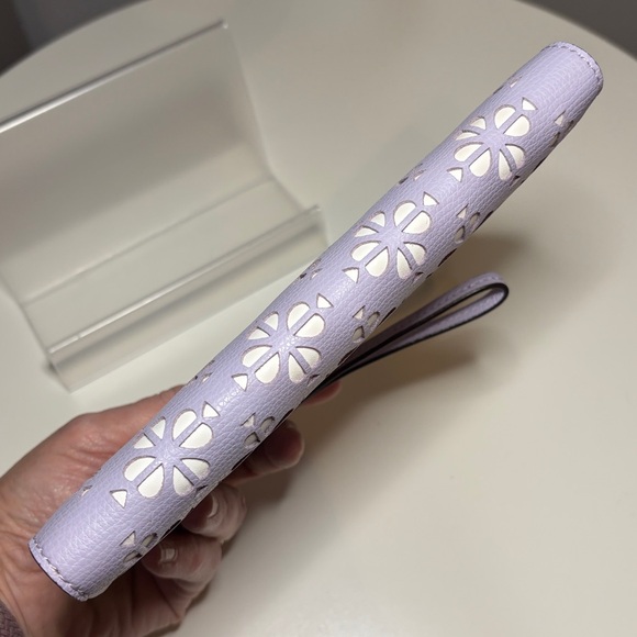 Kate Spade Sylvia Lilac Perforated Flower Large Continental Wristlet NWOT $158